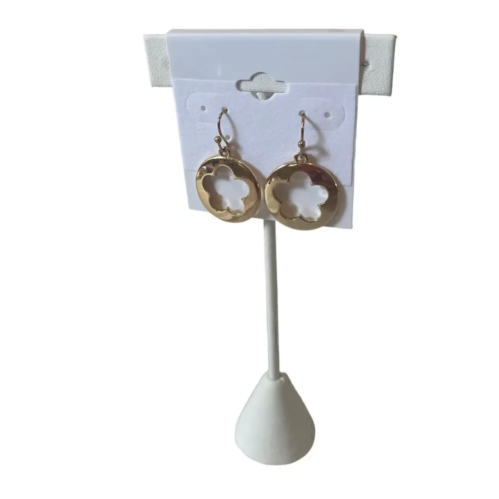 Liz Claiborne Open Flower Gold Tone Drop Earrings.